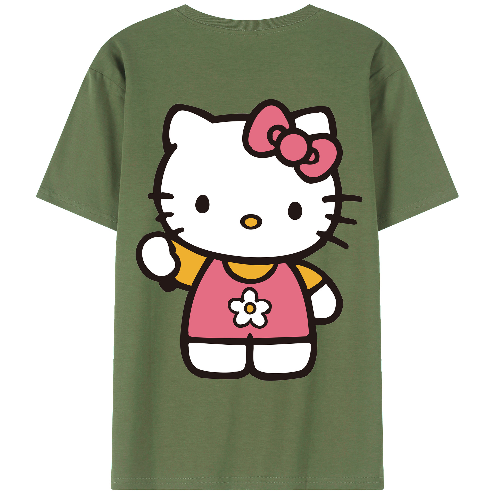 （画像用） Hello Kitty ハローキティ 綿100％ メンズ半袖Tシャツ（バックプリント） 通気性